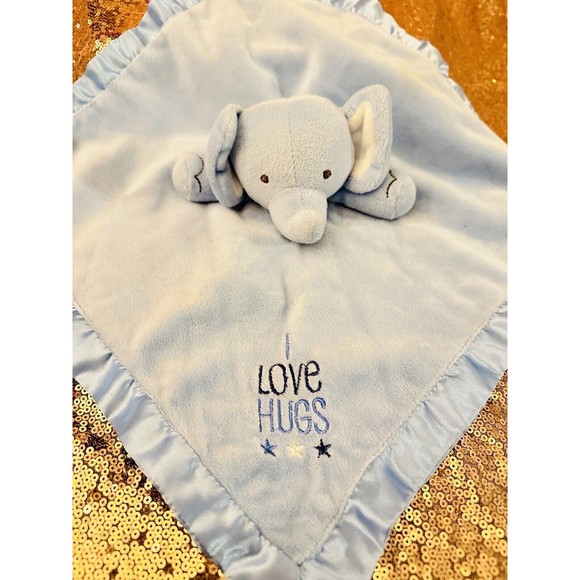 Stepping Stones Elephant Blue Plush Lovey I Love Hugs Satin Security Blanket - Picture 3 of 7